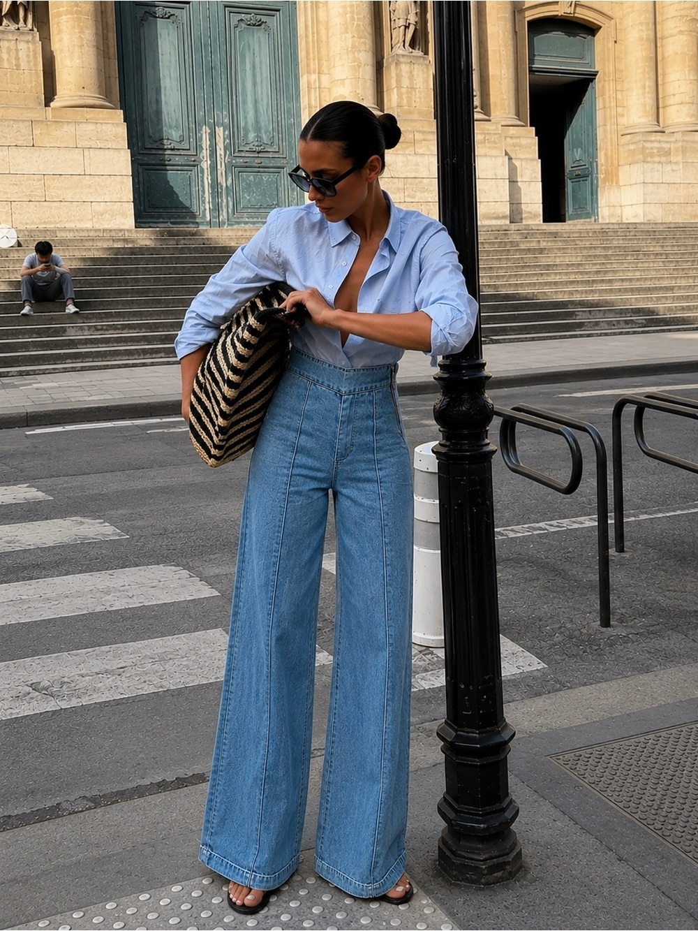 Twelve High-Waist Wide-Leg  Blue Denim Jeans Small